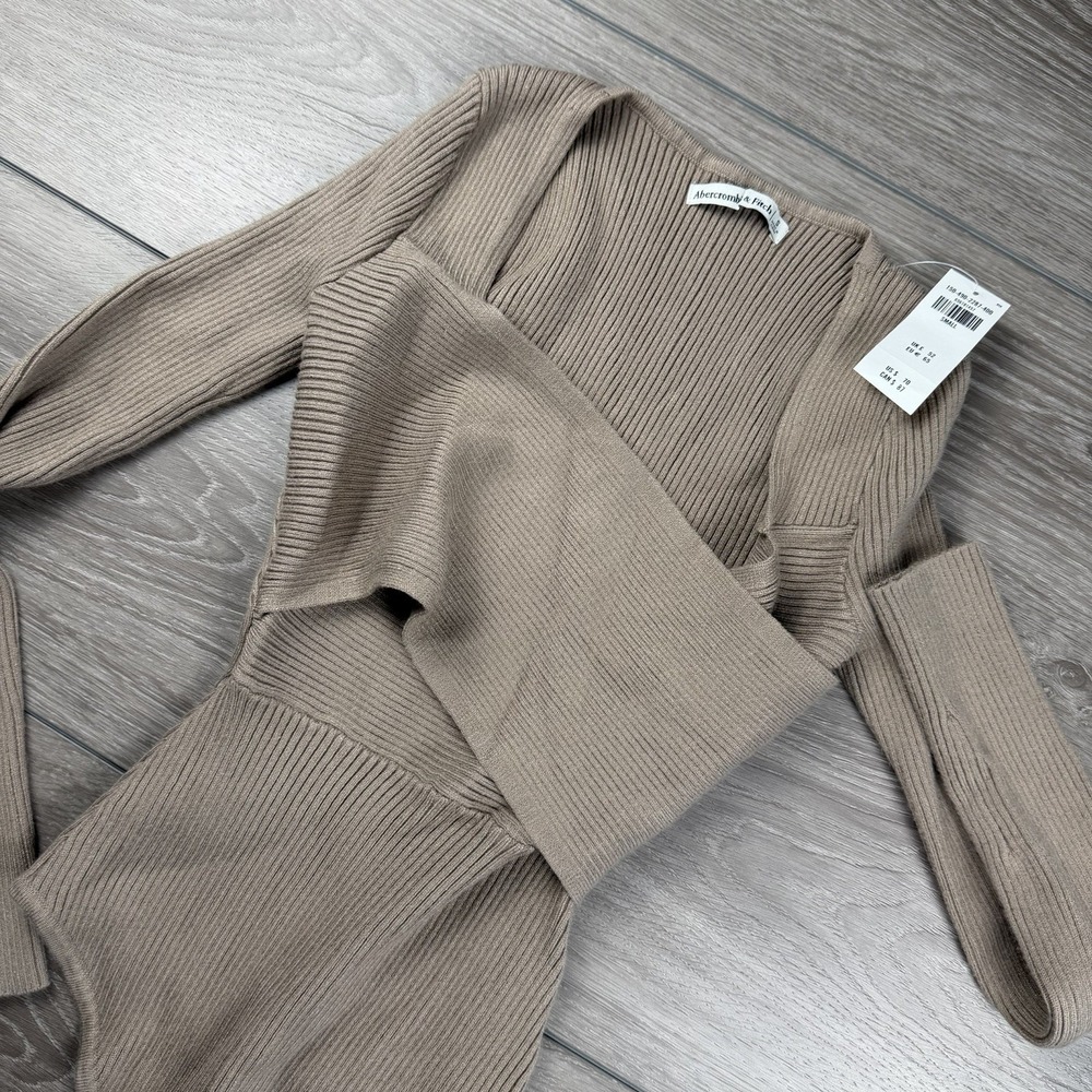 Abercrombie & Fitch Women's Luxeloft Ribbed Wrap Bodysuit Beige Small New